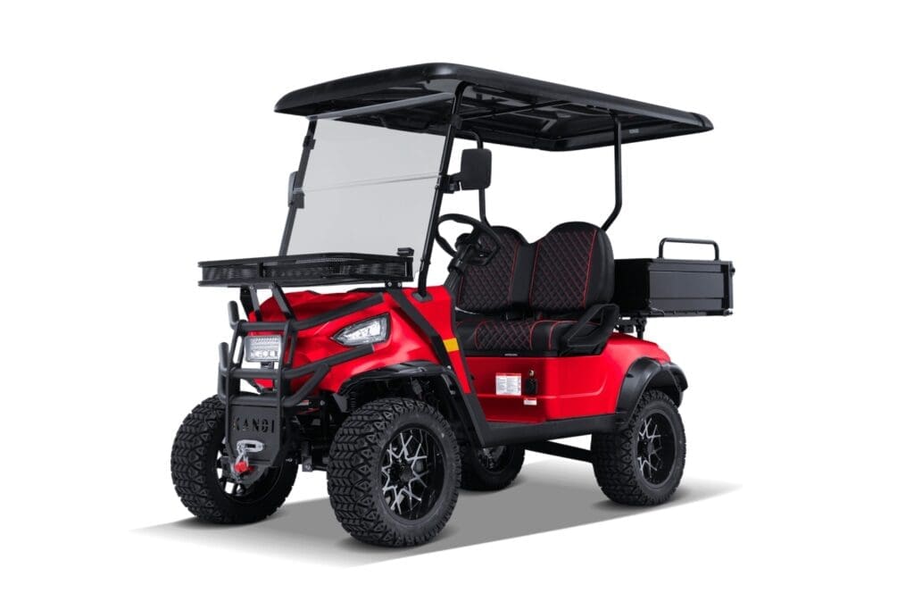Red Kandi KS2P electric golf cart, side view