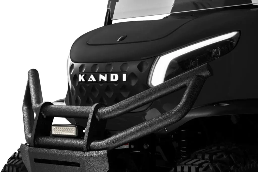 Matte black Kandi KS4P electric golf cart, detailed component view