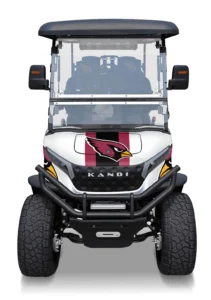 Arizona Cardinals branded Kandi electric golf cart, front view
