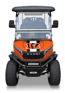 Cincinnati Bengals themed Kandi electric golf cart, front view