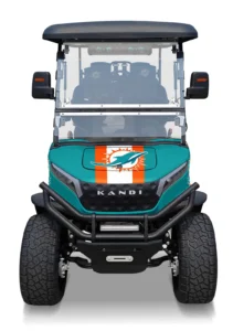 Miami Dolphins themed Kandi electric golf cart, front view