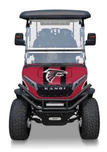 Atlanta Falcons branded Kandi electric golf cart, front view