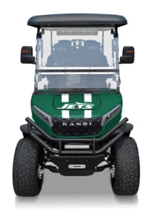 New York Jets branded Kandi electric golf cart, front view
