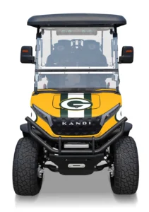 Green Bay Packers branded Kandi electric golf cart, front view