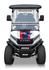 New England Patriots branded Kandi electric golf cart, front view