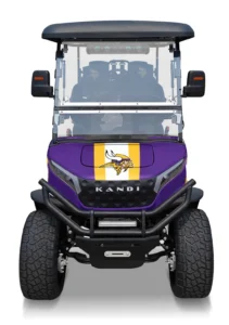 Minnesota Vikings branded Kandi electric golf cart, front view