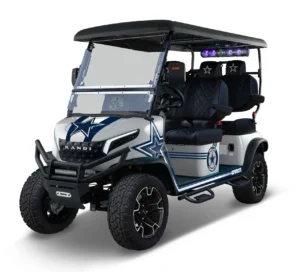 Generic Kandi electric golf cart in motion, left side view