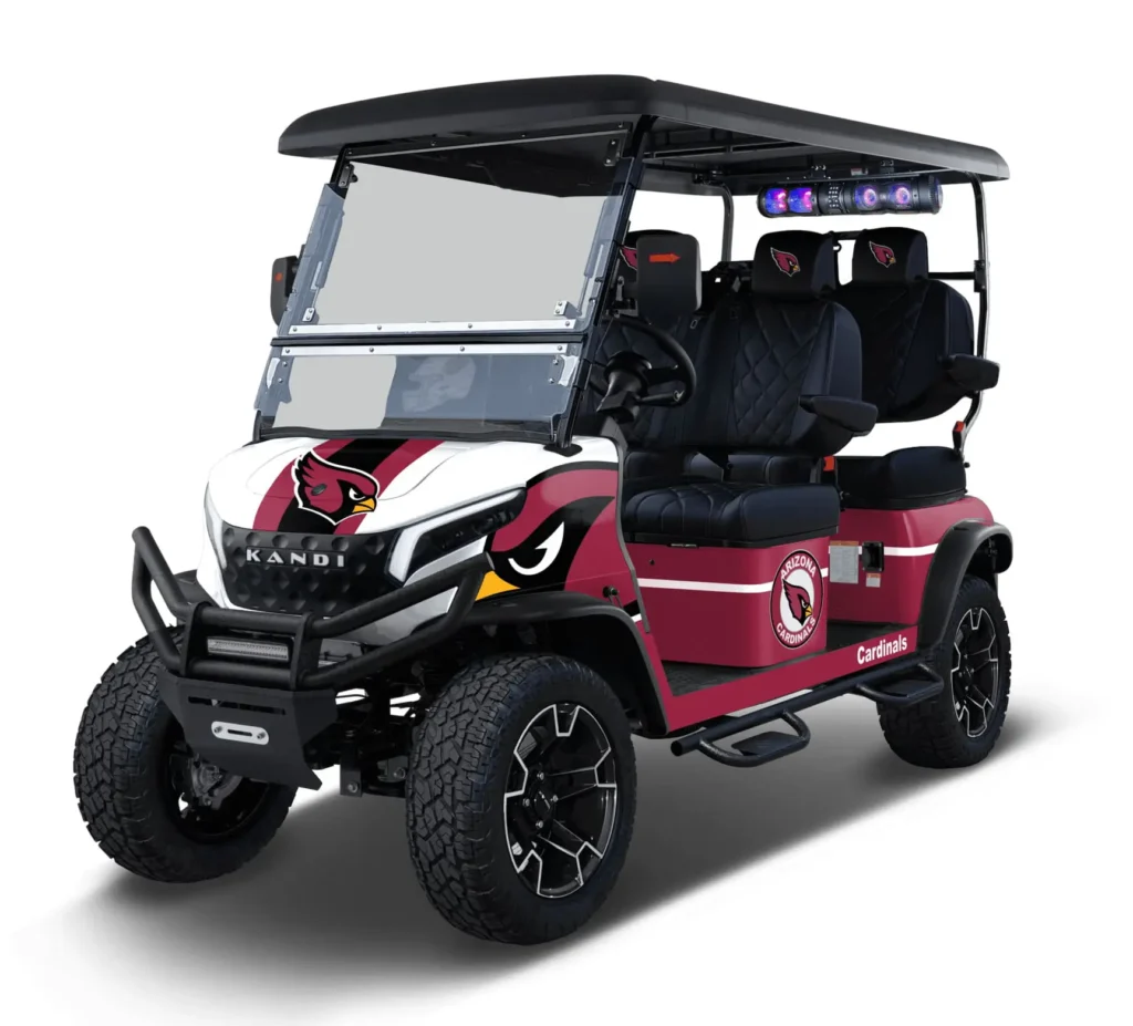 Arizona Cardinals themed Kandi electric golf cart, left side view