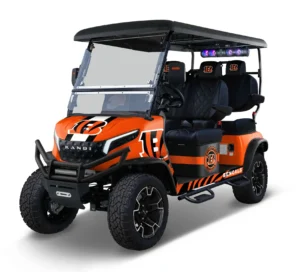 Cincinnati Bengals themed Kandi electric golf cart, left side view