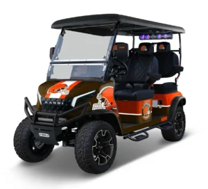 Cleveland Browns themed Kandi electric golf cart, left side view