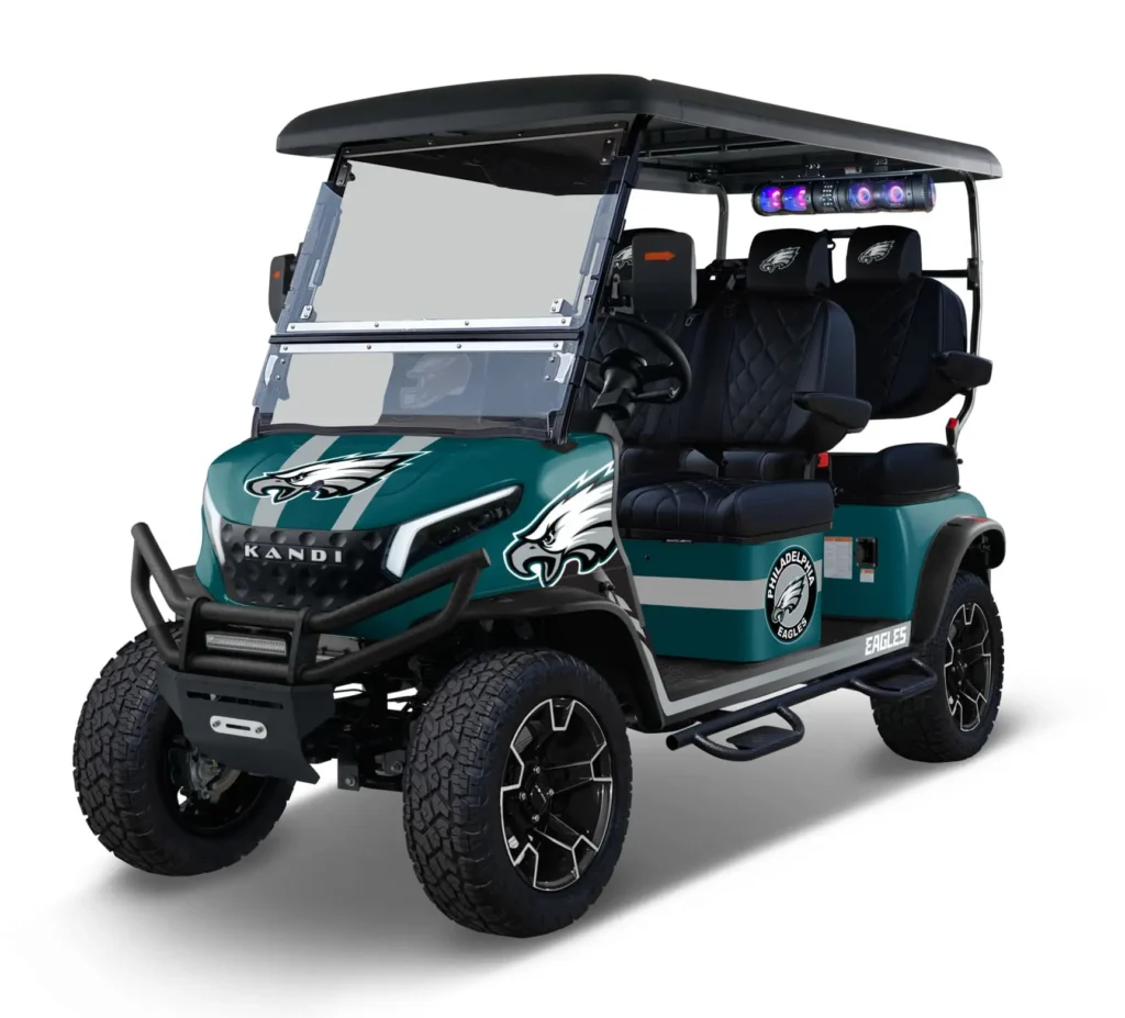 Philadelphia Eagles themed Kandi electric golf cart, left side view