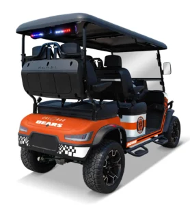 Chicago Bears themed Kandi electric golf cart, rear angled view