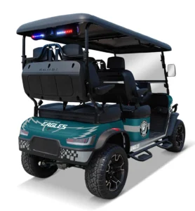 Philadelphia Eagles themed Kandi electric golf cart, angled rear view