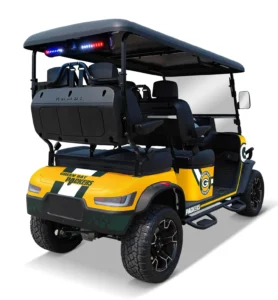 Green Bay Packers themed Kandi electric golf cart, rear angled view