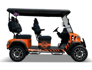 Cincinnati Bengals themed Kandi electric golf cart, right side view