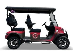 Tampa Bay Buccaneers themed Kandi electric golf cart, right side view
