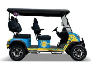 Los Angeles Chargers themed Kandi electric golf cart, right side view