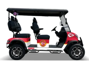 Kansas City Chiefs themed Kandi electric golf cart, right side view