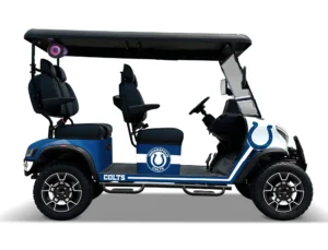 Indianapolis Colts themed Kandi electric golf cart, right side view