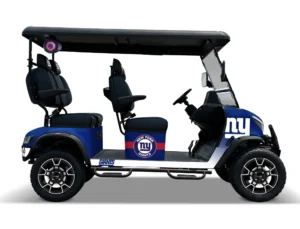 New York Giants themed Kandi electric golf cart, right side view