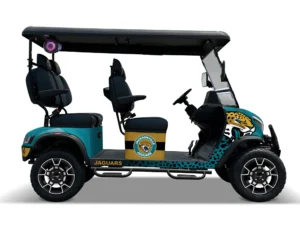 Jacksonville Jaguars themed Kandi electric golf cart, right side view
