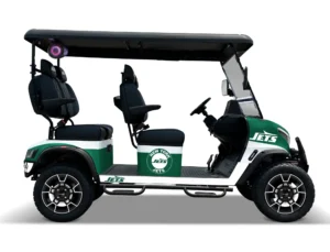 New York Jets branded Kandi electric golf cart, right side view