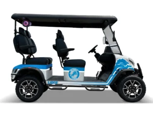 Detroit Lions themed Kandi electric golf cart, right side view