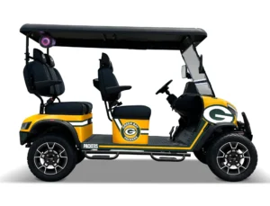 Green Bay Packers themed Kandi electric golf cart, right side view