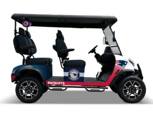 New England Patriots themed Kandi electric golf cart, right side view