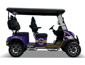 Baltimore Ravens themed Kandi electric golf cart, right side view