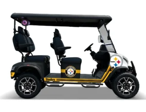 Pittsburgh Steelers themed Kandi electric golf cart, right side view