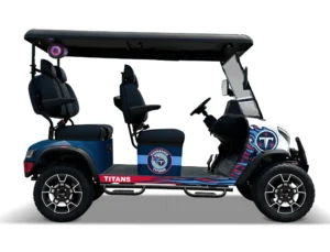 Tennessee Titans themed Kandi electric golf cart, right side view