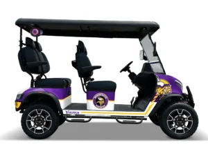 Minnesota Vikings themed Kandi electric golf cart, right side view
